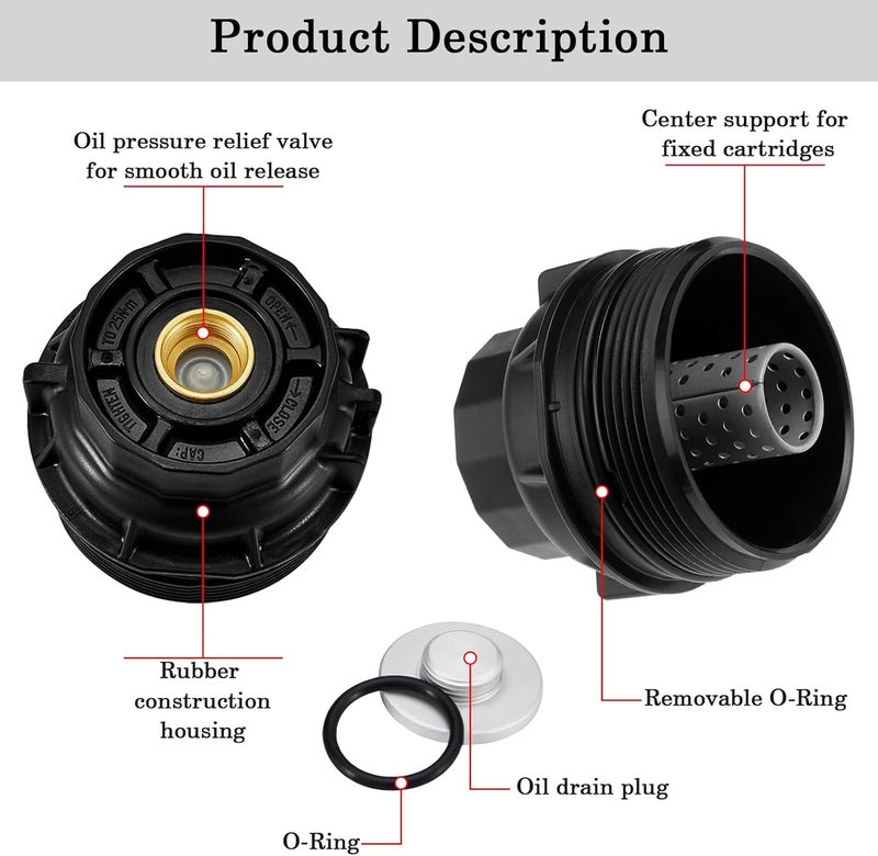 FOXSTAR 15620-36020 Oil Filter Housing Cap Assembly With Oil Plug Drain, Fit for Toyota Camry, Tacoma, Highlander, RAV4, Avalon, Sienna, Venza & Lexus, Replace 15620-36010 - Image 5